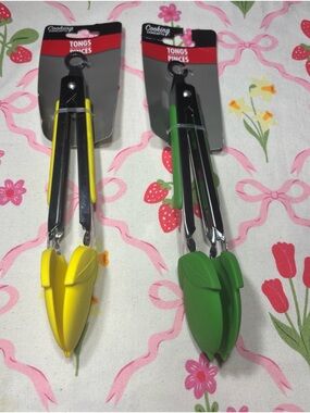 2 New Cooking Concepts Silicone-Tipped Kitchen Tongs - Yellow & Green (Pair)
